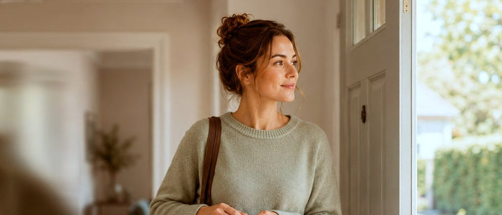 Woman leaving her home on an ordinary morning